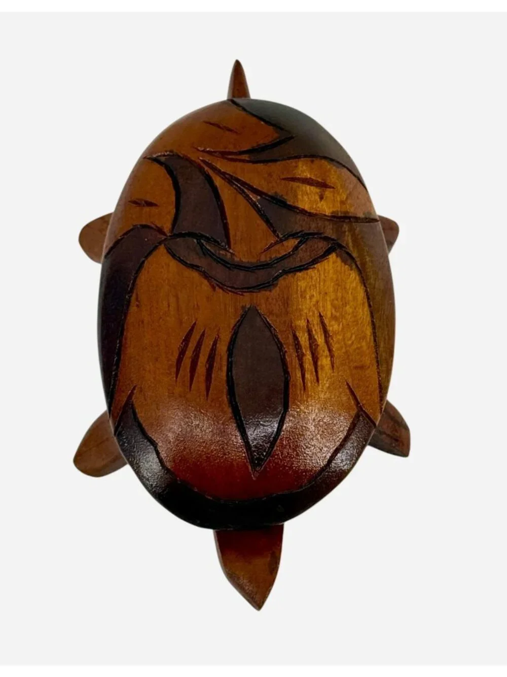 Turtle Tortoise Wooden Hand Carved w/Lid Jewelry Trinket Box 6.25